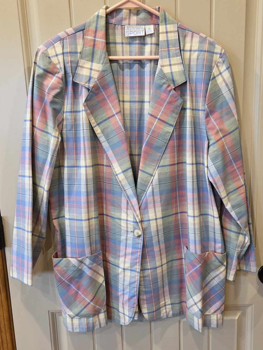 VTG 90s Jaclyn Smith Sport Plaid Blazer Pastel Easter Academia XL